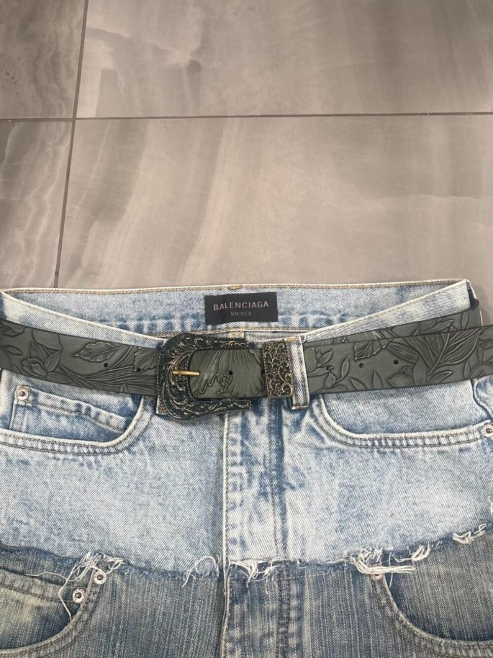 Green Floral Print Western Belt